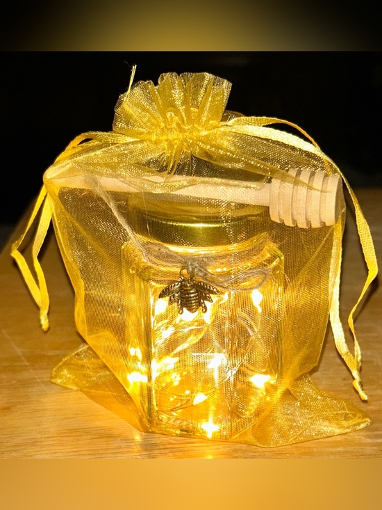 Hand Crafted Other - HONEY BEE YELLOW FAIRY-LIGHT MINI JAR W/ CHARM AND SERVER DECOR/HANDCRAFTED!